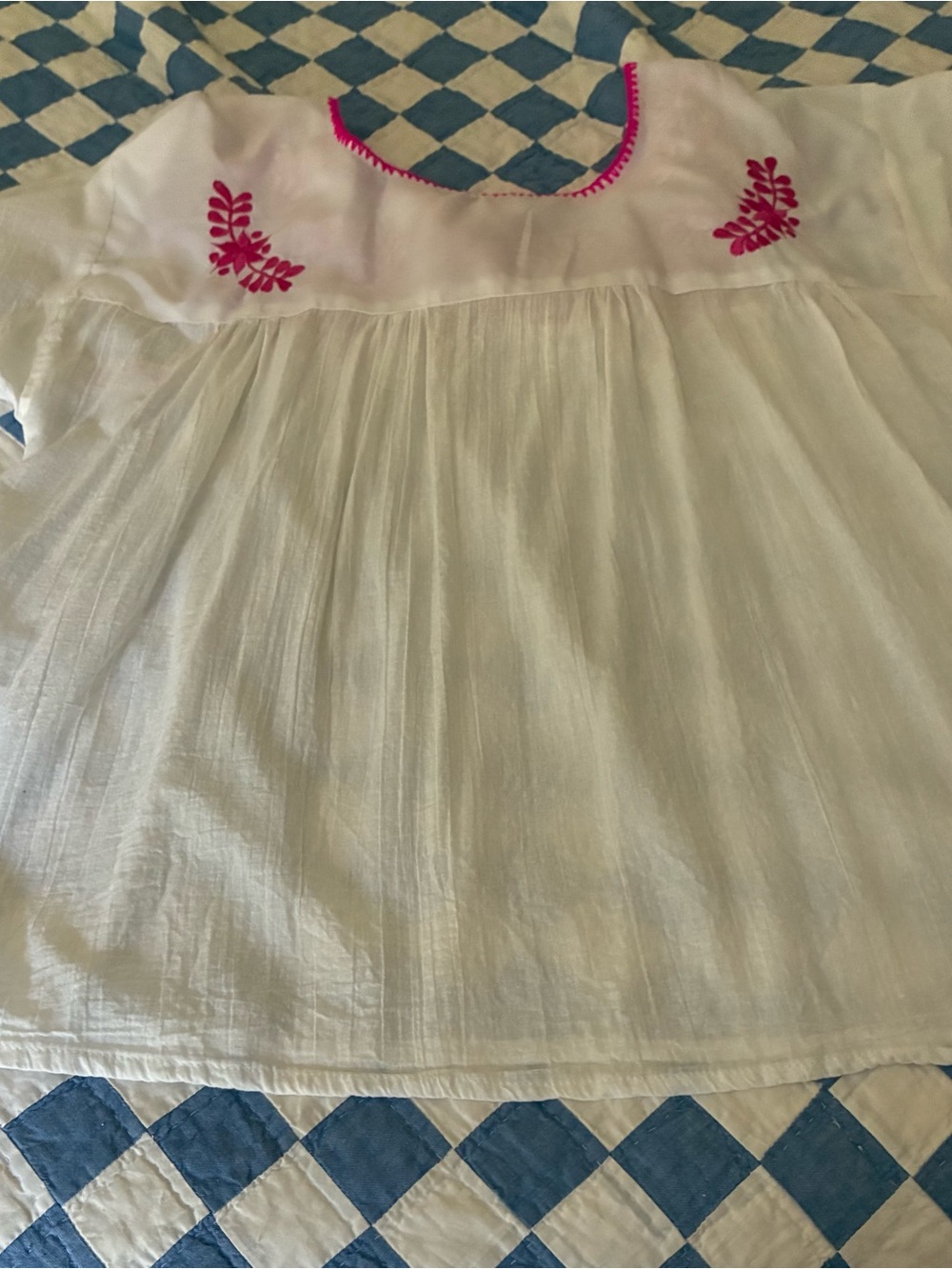Mexican Embroidered Peasant Blouse with Pink Floral Yoke - Picture 2 of 3